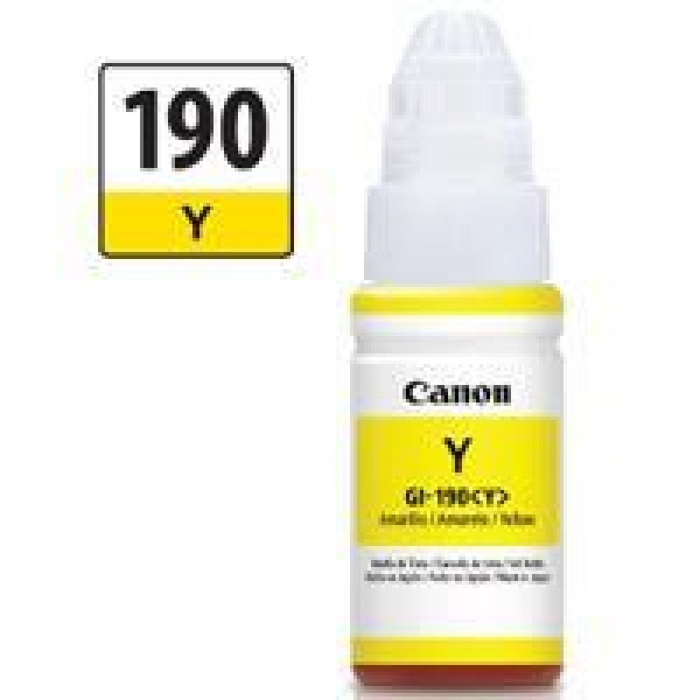 BOTELLA DE TINTA CANON GI-190Y AMARILLA 70ML COMPATIBLE PIXMA G3100/G2100/G1100. RENDIMIENTO DE 6000P.N.