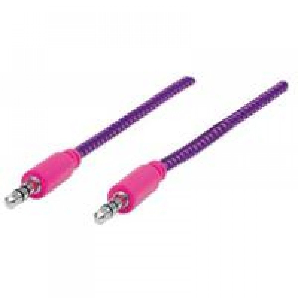 CABLE STEREO MANHATTAN 3.5 M-M IPOD A STEREO 1.0M TEXTIL MORADO/ROSA