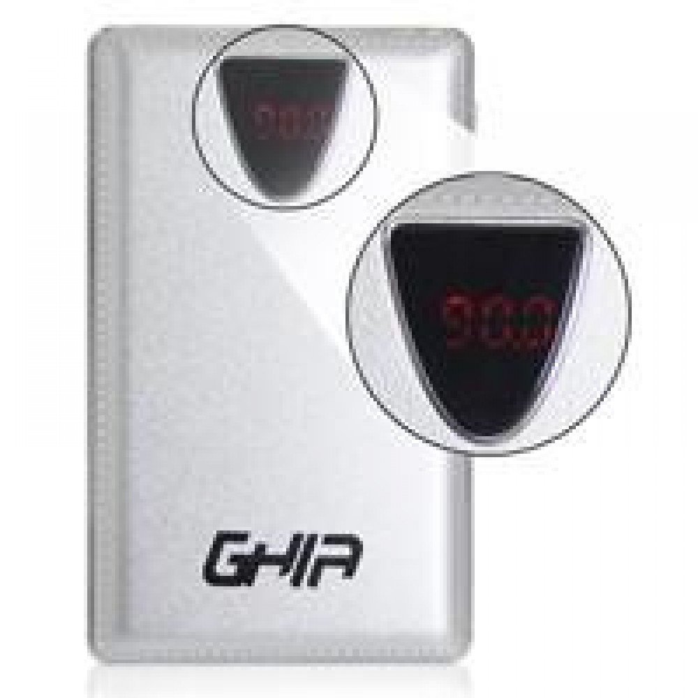 BATERIA DE RESPALDO GHIA SLIM POWER BANK 8000 MAH EN COLOR PLATA/ DISPLAY INDICADOR PORCENTAJE DE BATERIA